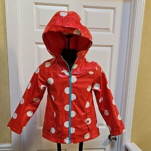 CHEROKEE Red/white Polka Dot Raincoat with Hood - S (6-6X)